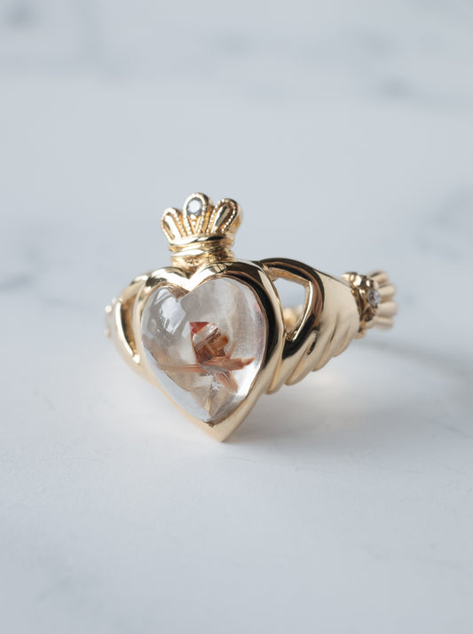 Anatase in Rutilated Quartz Claddagh Ring