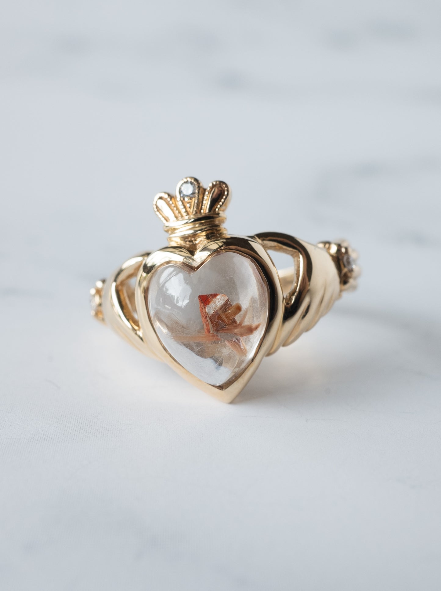 Anatase in Rutilated Quartz Claddagh Ring