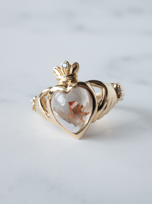 Anatase in Rutilated Quartz Claddagh Ring