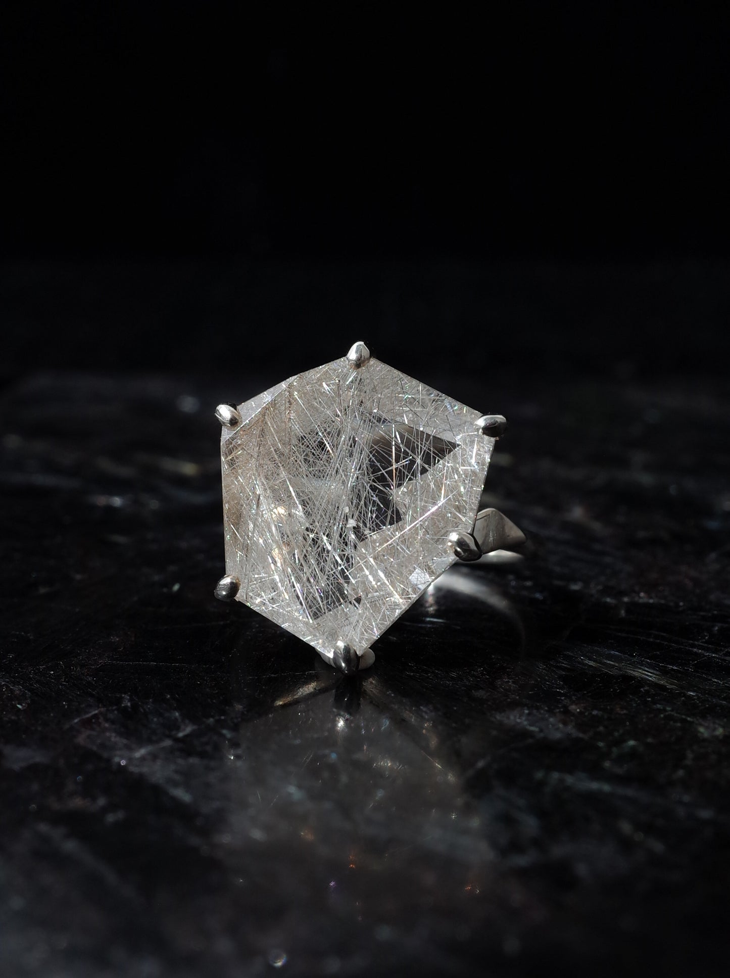 Silver Rutilated Quartz Ring - 2 / cut by CANNA