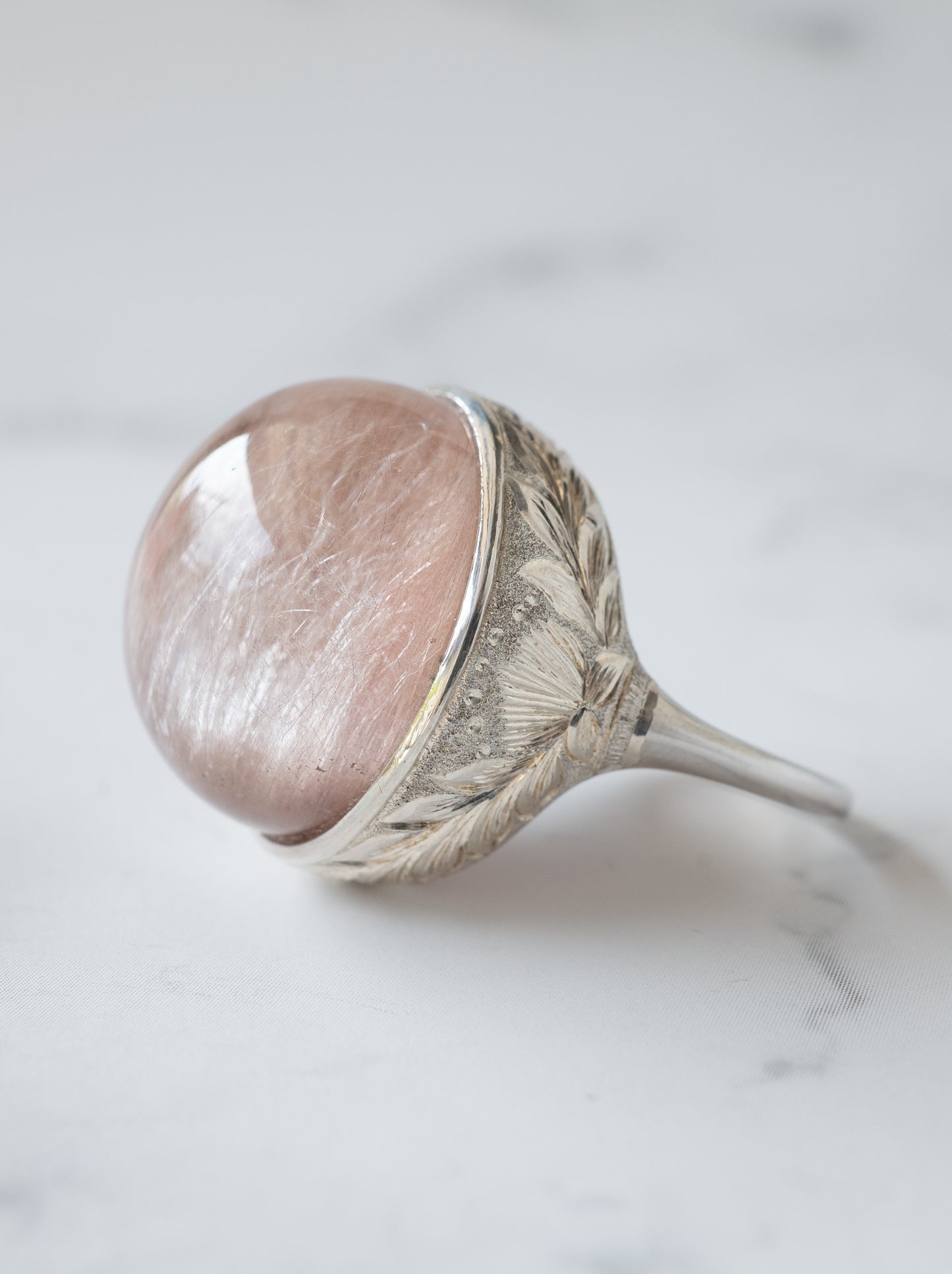 Pink Amphibole in Quartz Hawaiian Ring