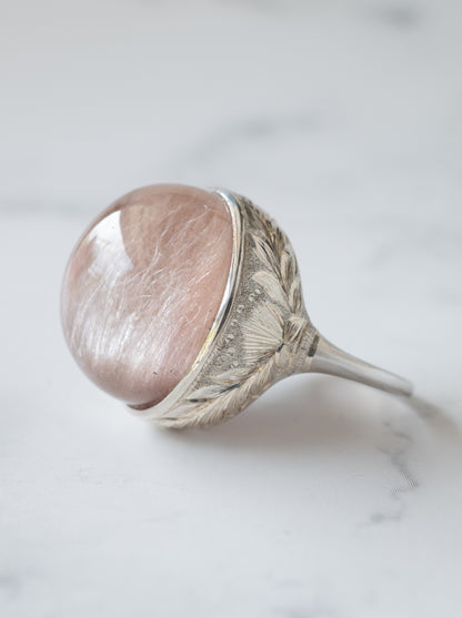 Pink Amphibole in Quartz Hawaiian Ring