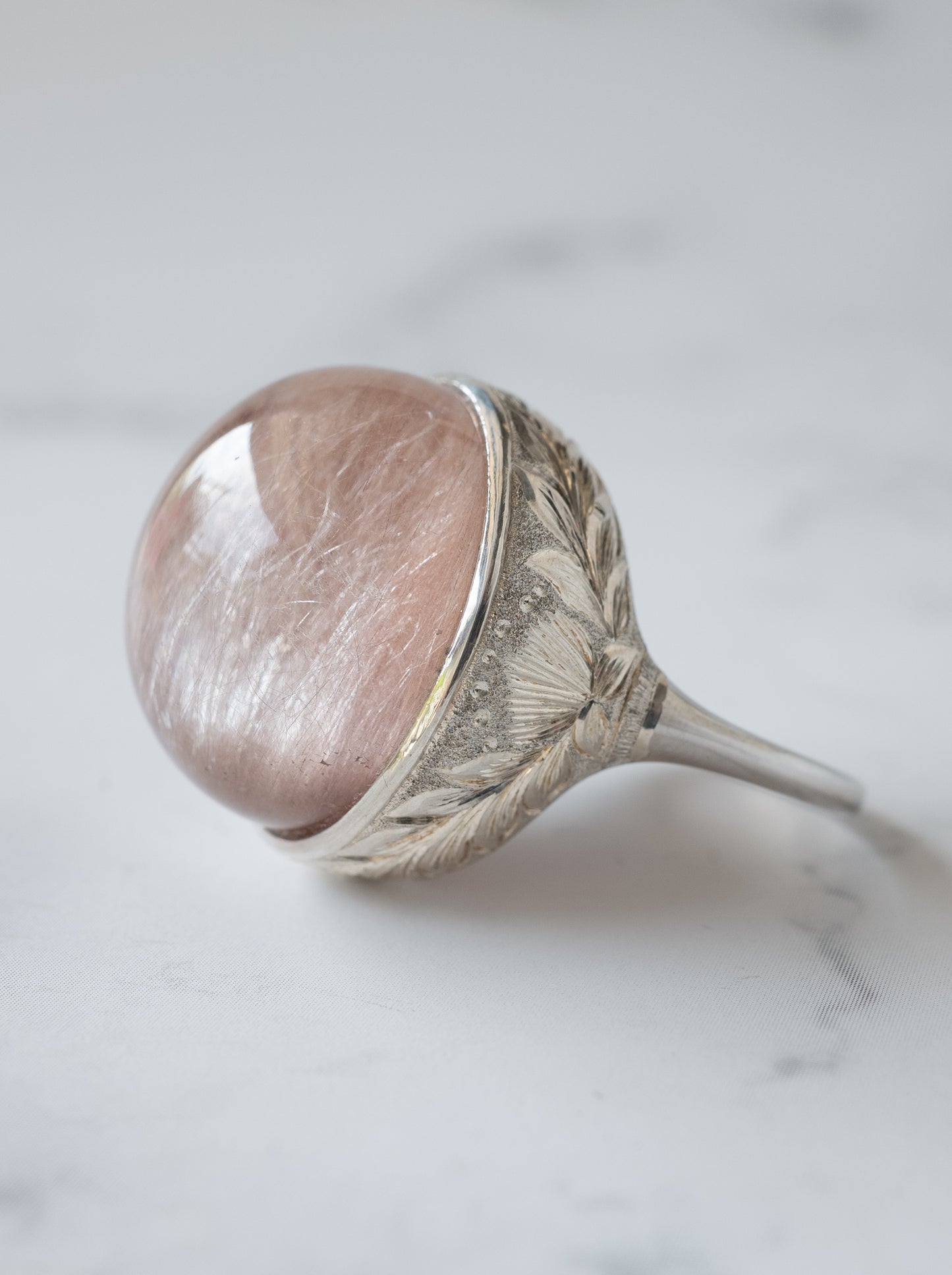 Pink Amphibole in Quartz Hawaiian Ring
