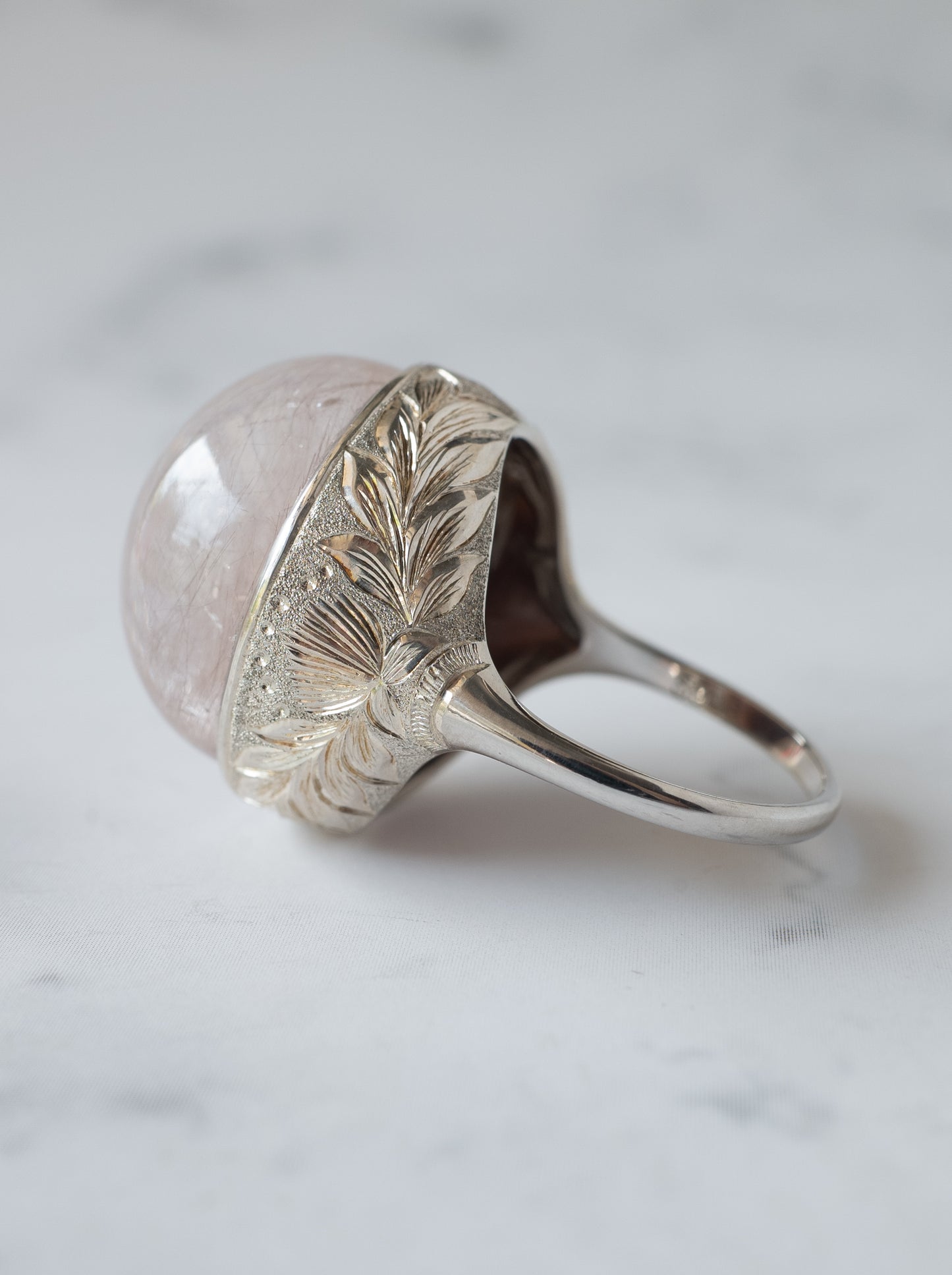Pink Amphibole in Quartz Hawaiian Ring