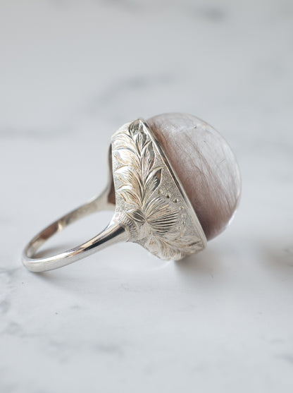 Pink Amphibole in Quartz Hawaiian Ring