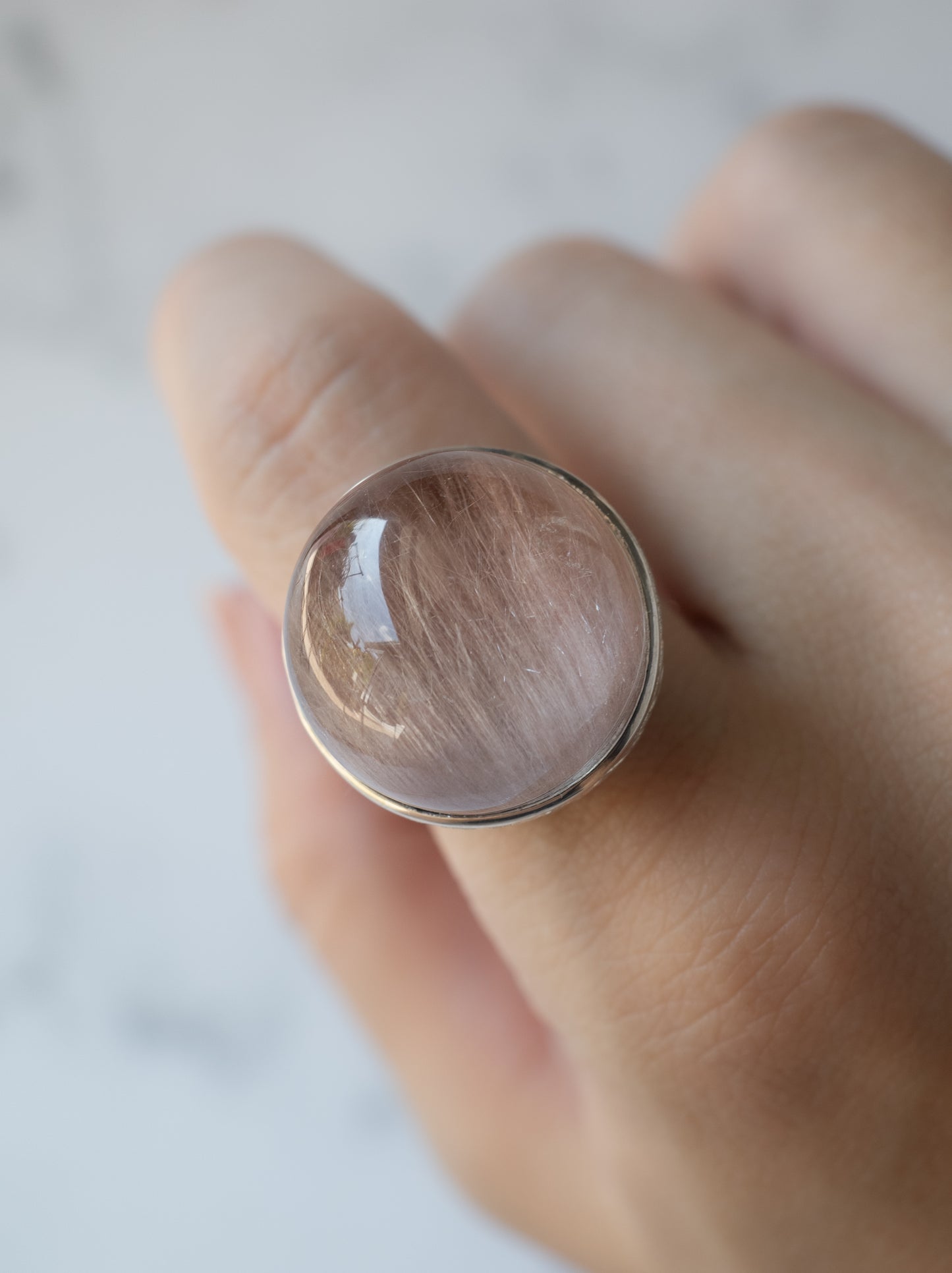Pink Amphibole in Quartz Hawaiian Ring