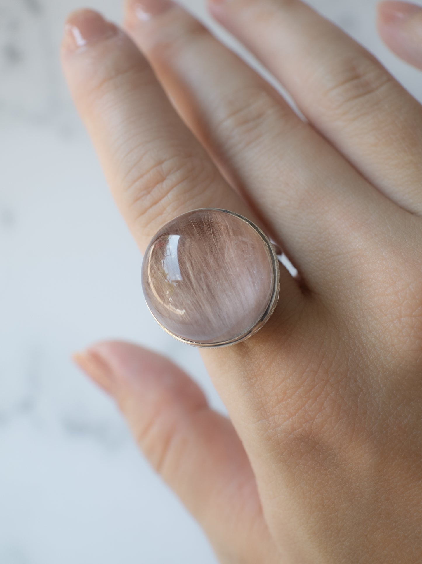 Pink Amphibole in Quartz Hawaiian Ring