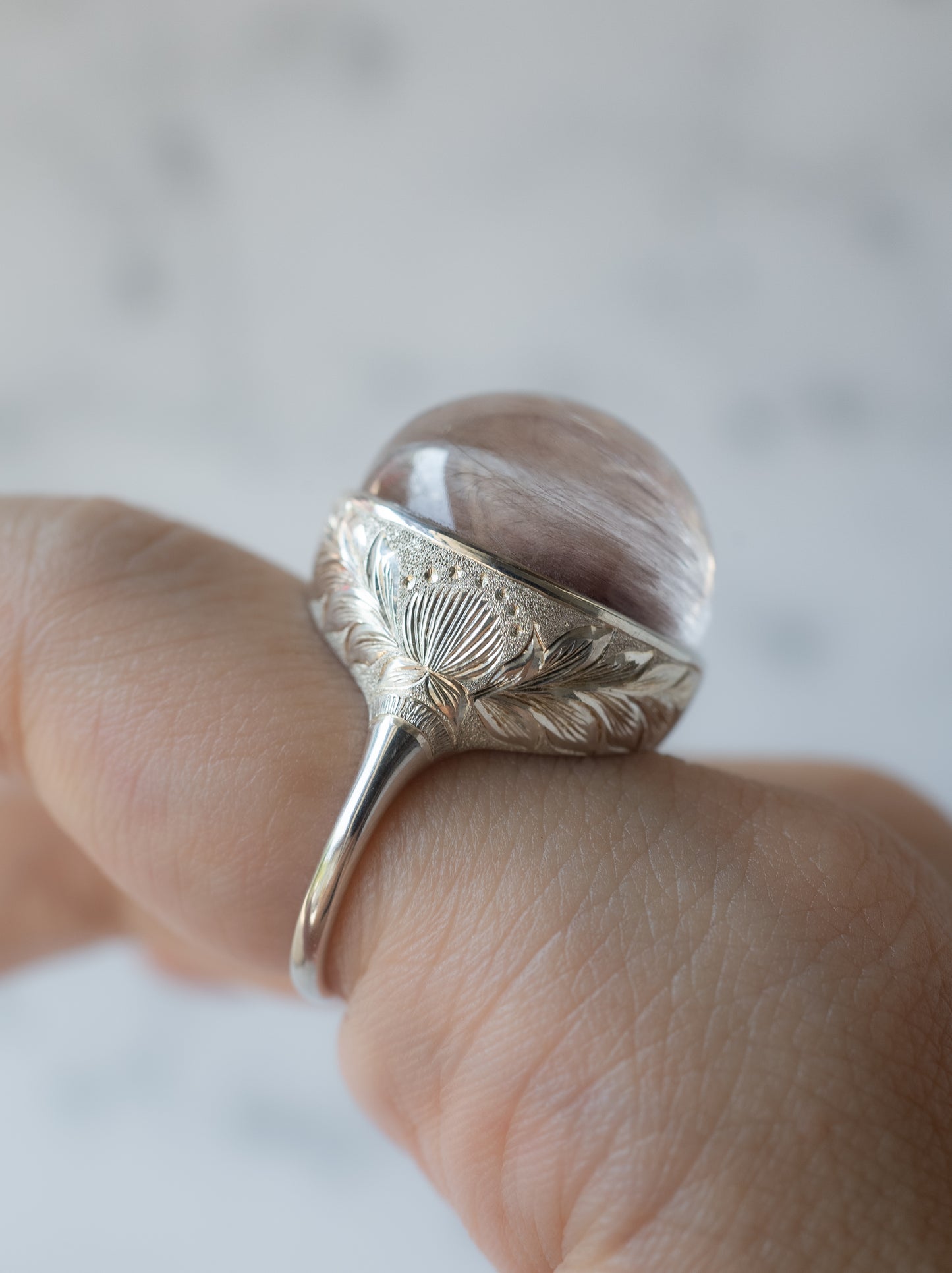 Pink Amphibole in Quartz Hawaiian Ring