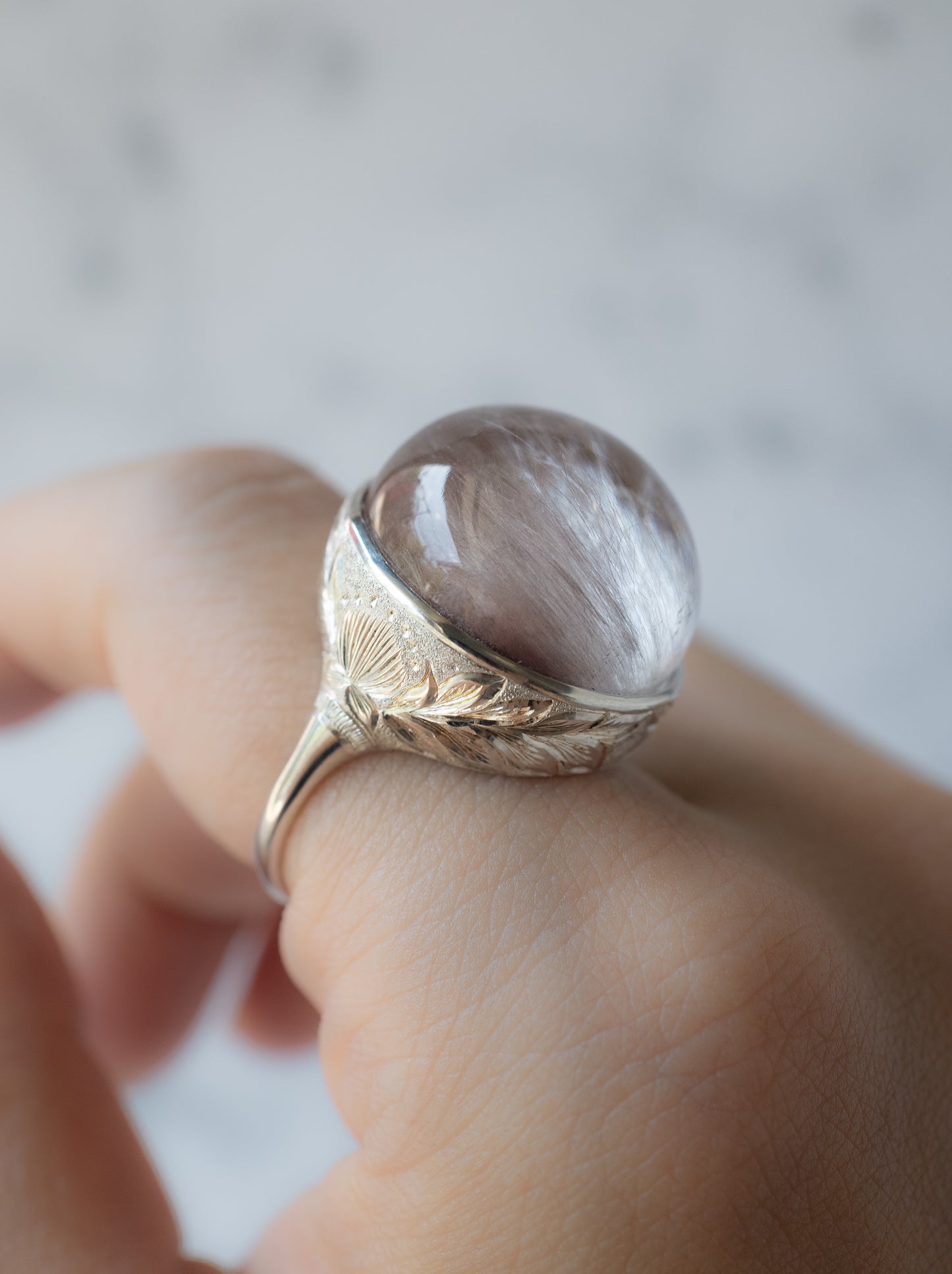 Pink Amphibole in Quartz Hawaiian Ring