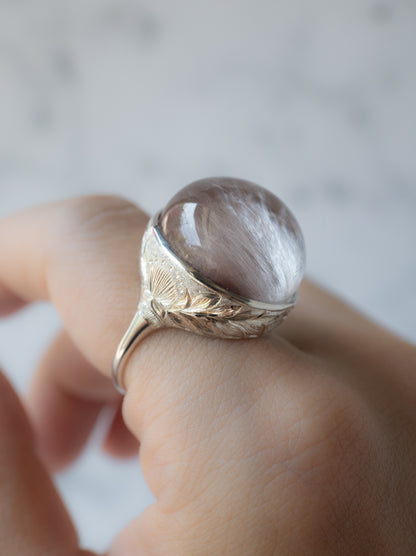Pink Amphibole in Quartz Hawaiian Ring