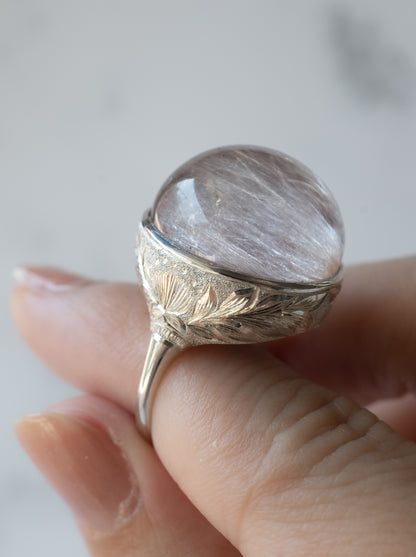 Pink Amphibole in Quartz Hawaiian Ring