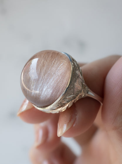 Pink Amphibole in Quartz Hawaiian Ring