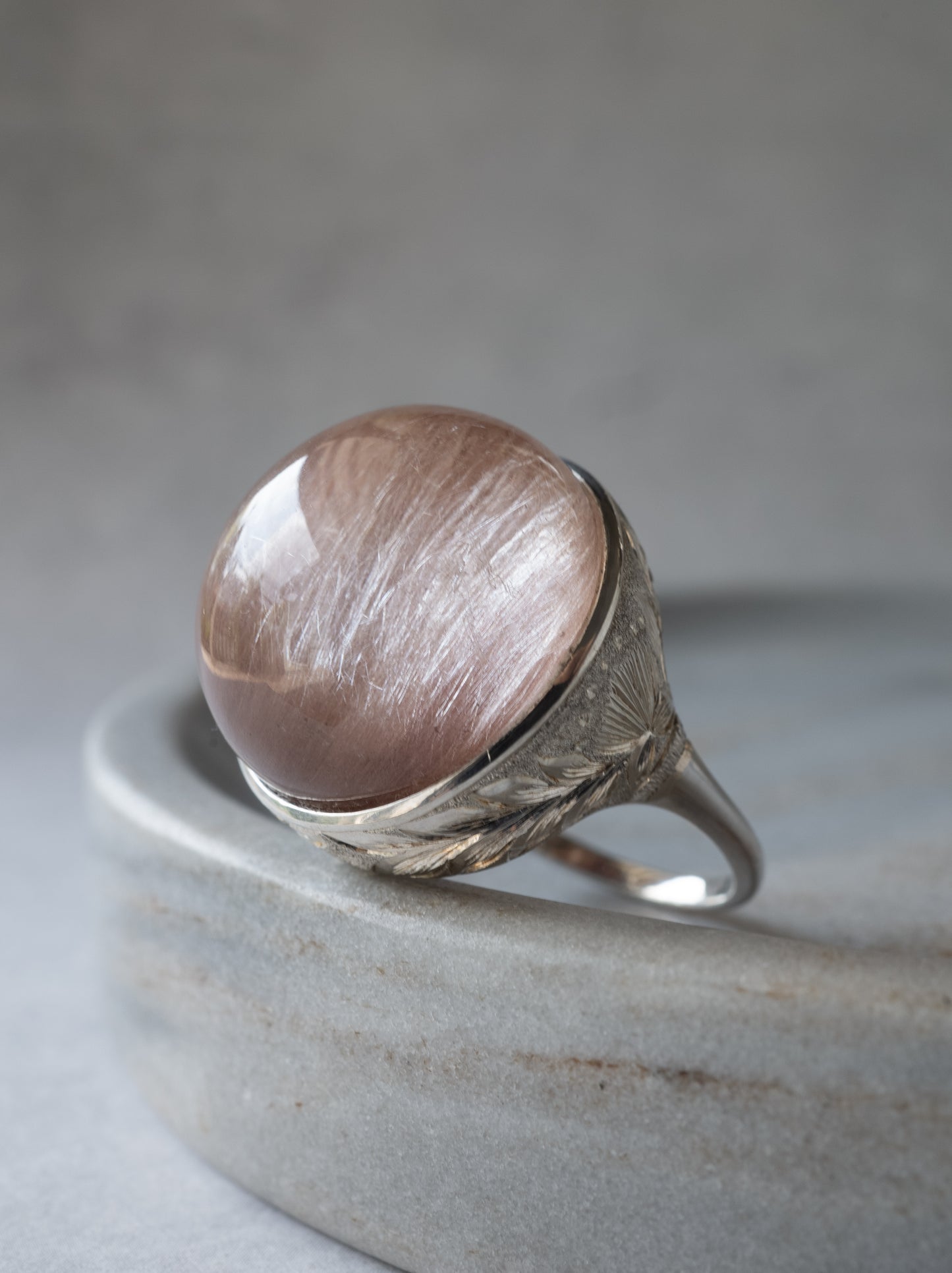 Pink Amphibole in Quartz Hawaiian Ring