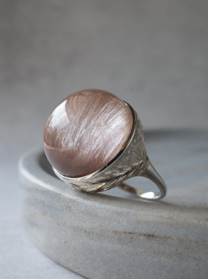 Pink Amphibole in Quartz Hawaiian Ring