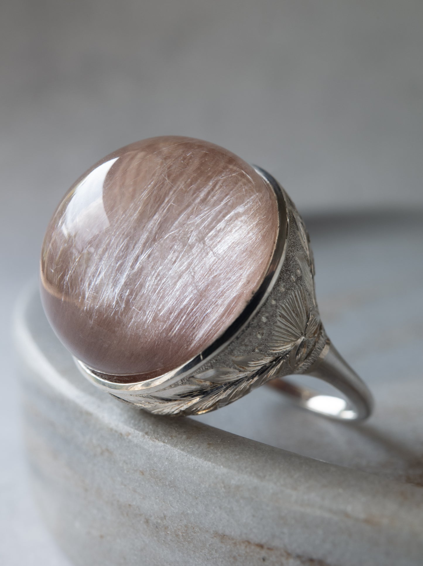 Pink Amphibole in Quartz Hawaiian Ring