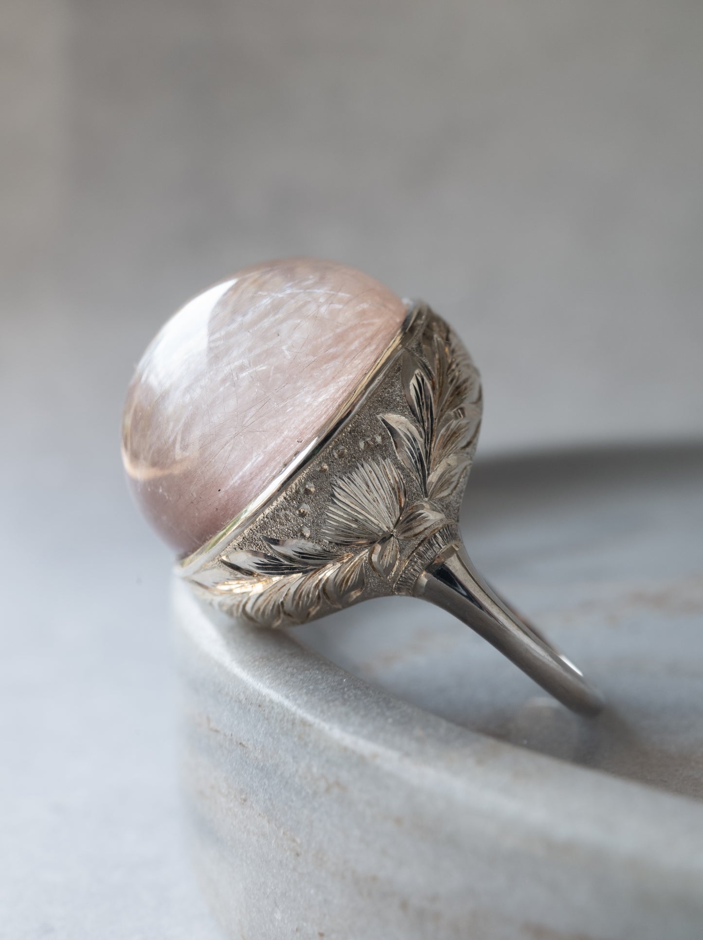 Pink Amphibole in Quartz Hawaiian Ring