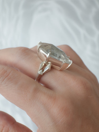 Platinum Ruteilated Quartz CRYSTALLIZE Ring  / cut by CANNA