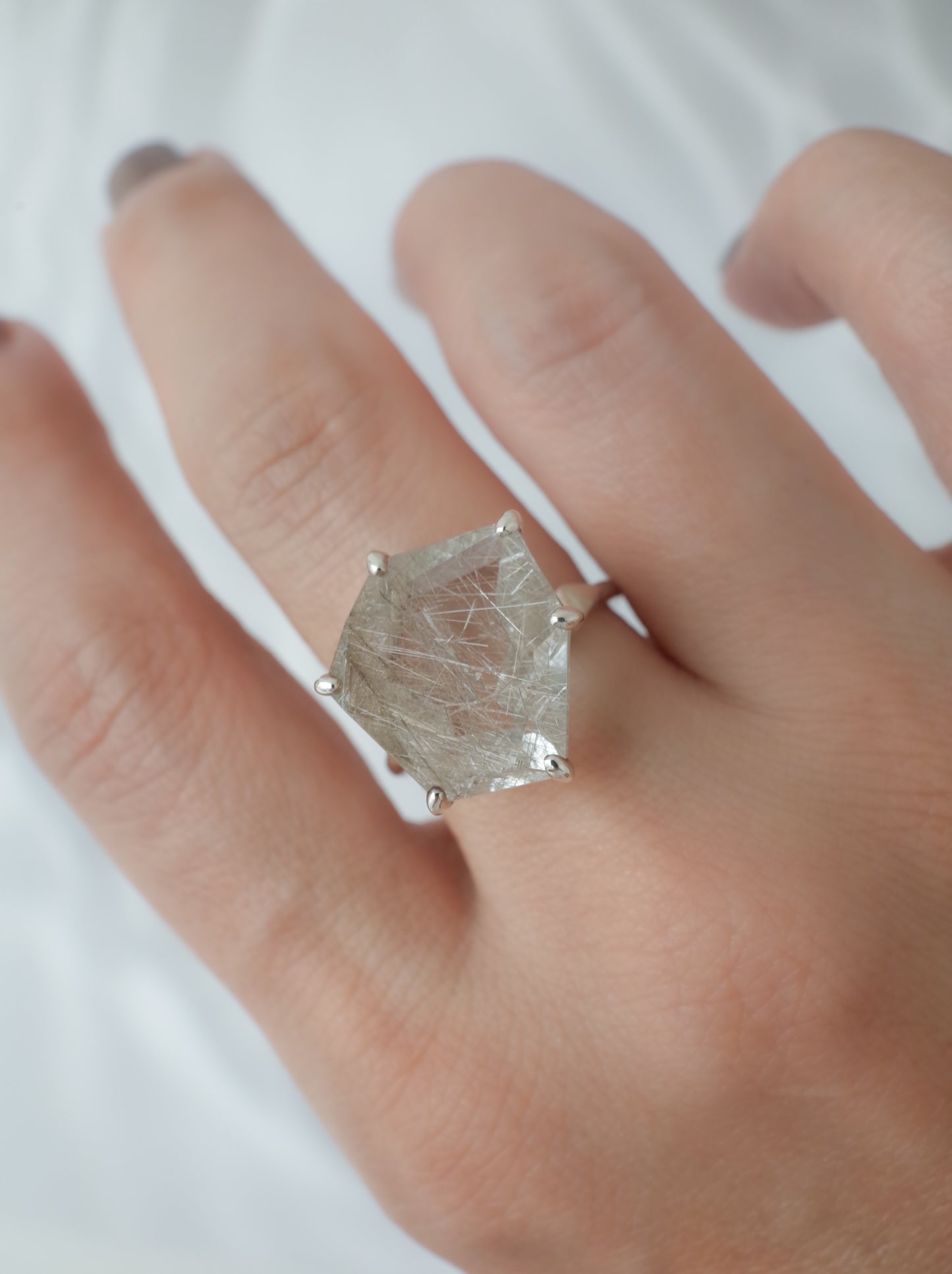 Silver Rutilated Quartz Ring - 2 / cut by CANNA