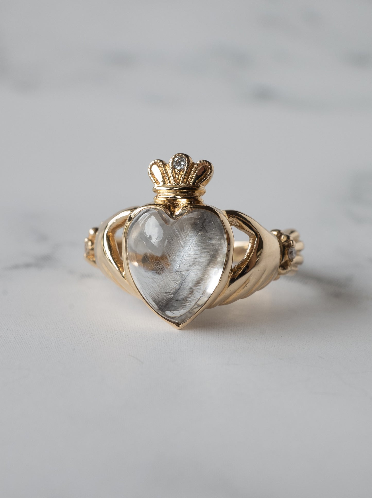 Brookite in Quartz Claddagh Ring