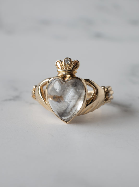Brookite in Quartz Claddagh Ring