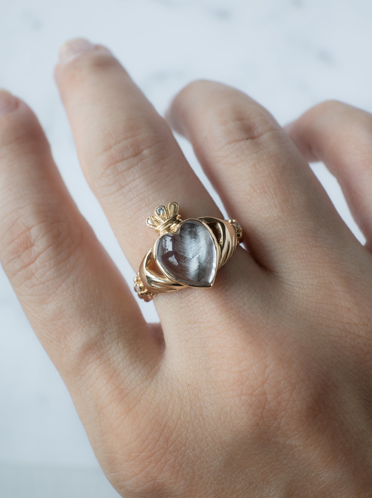 Brookite in Quartz Claddagh Ring