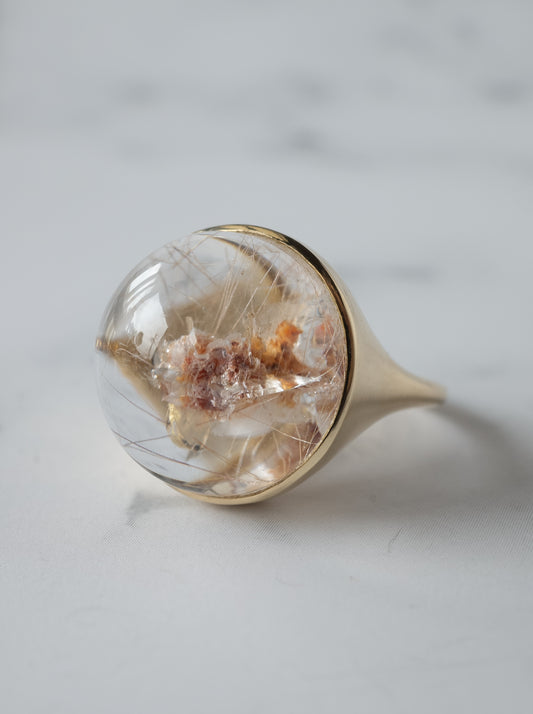 Flower Inclusion Quartz Ring