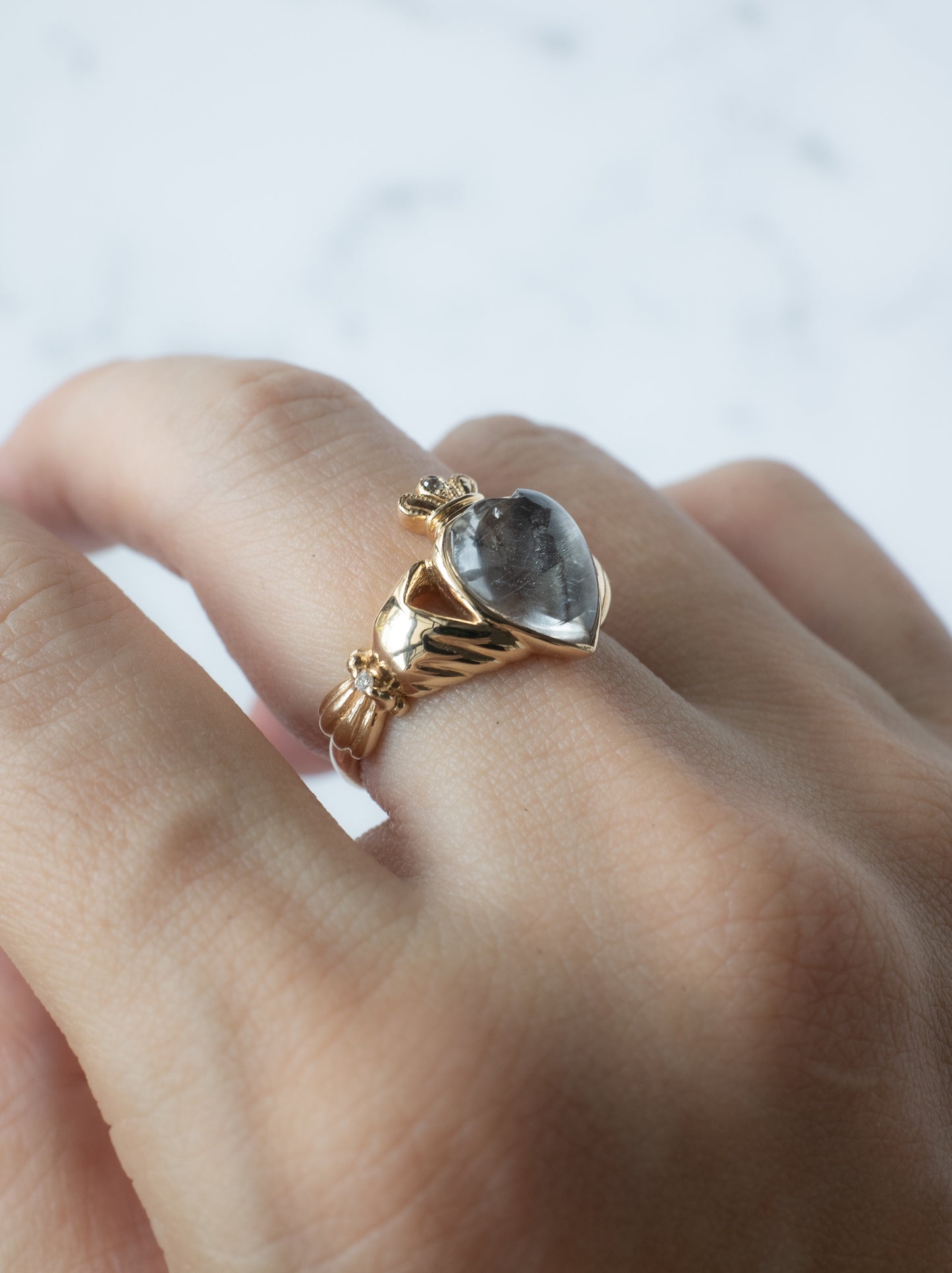 Brookite in Quartz Claddagh Ring
