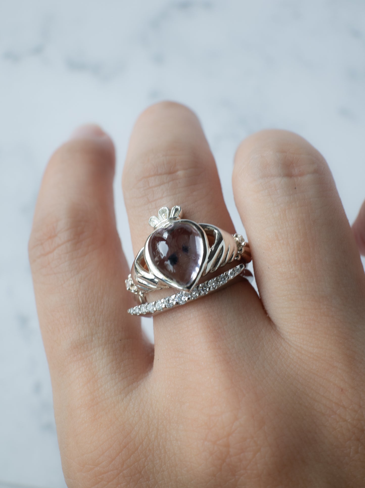 Hollandite in Quartz Claddagh Ring