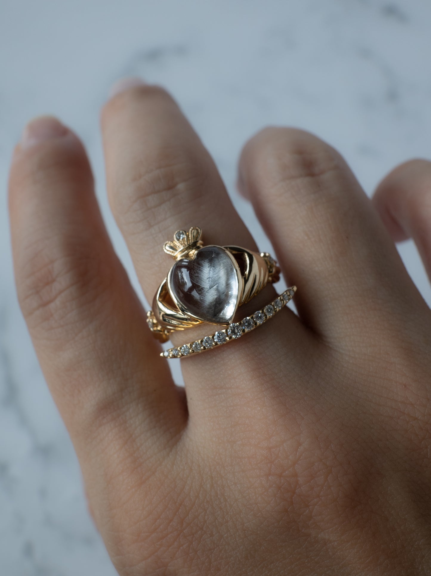 Brookite in Quartz Claddagh Ring