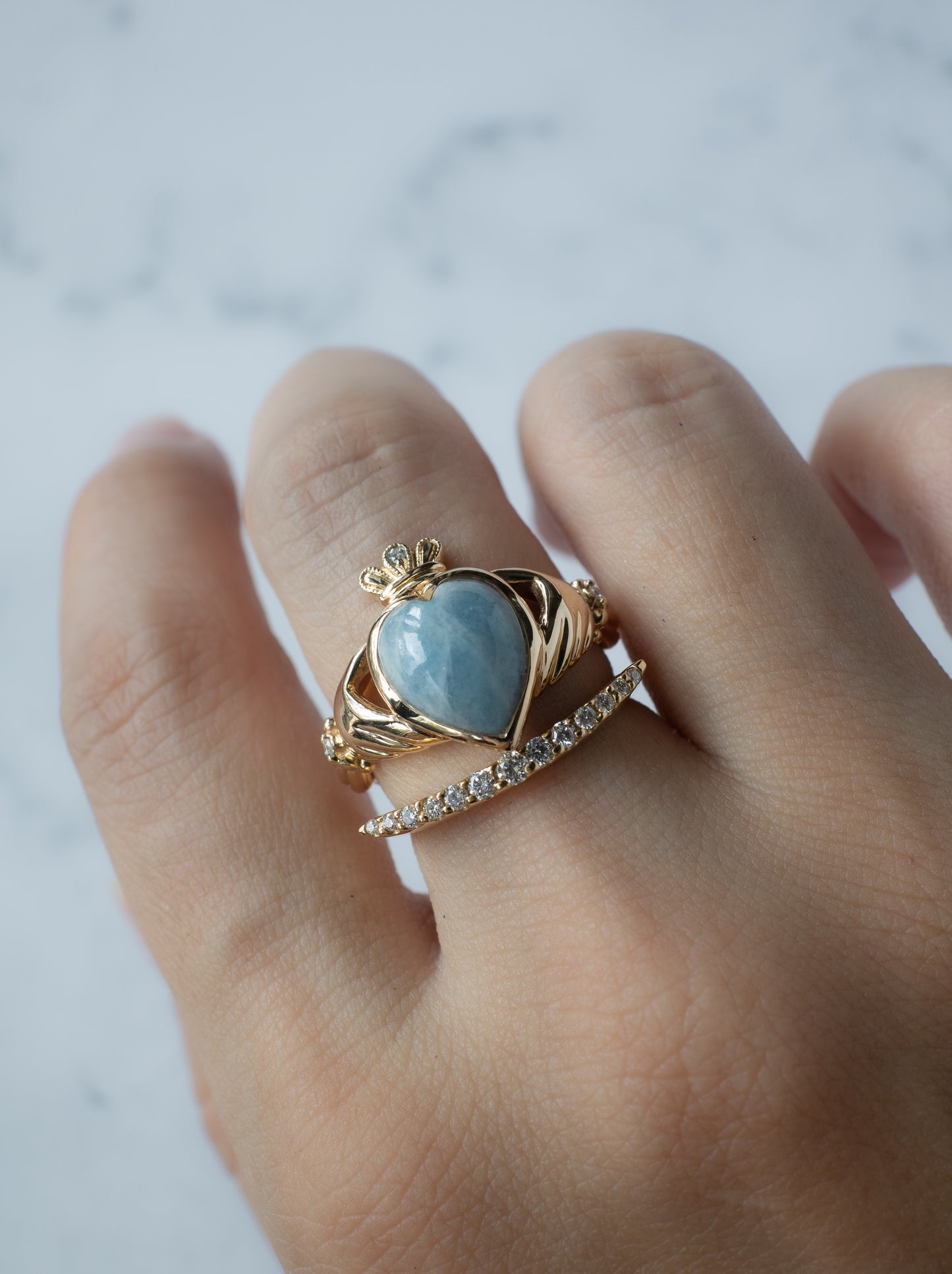 ITOIGAWA Blue Jadeite Claddagh Ring