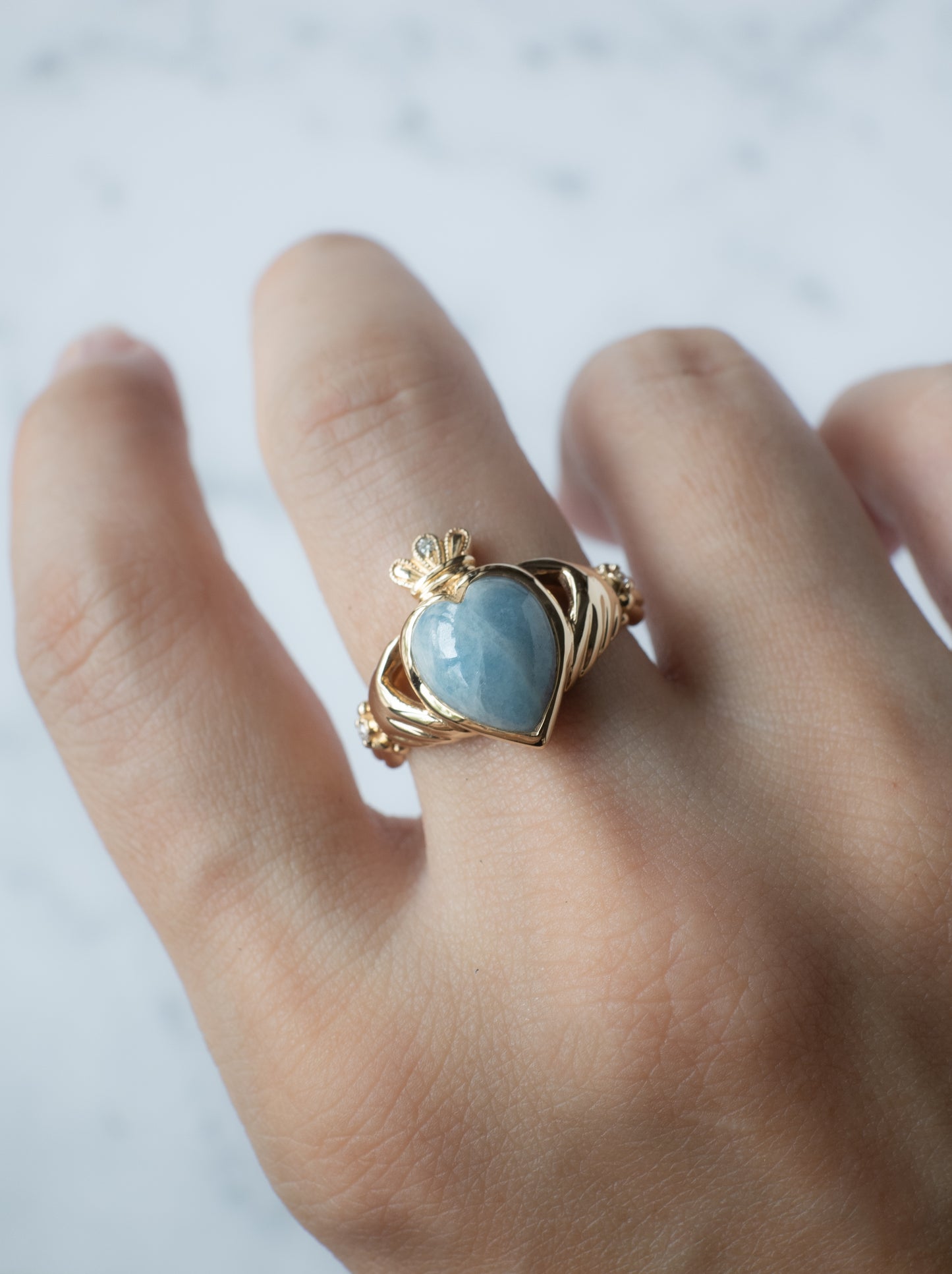 ITOIGAWA Blue Jadeite Claddagh Ring