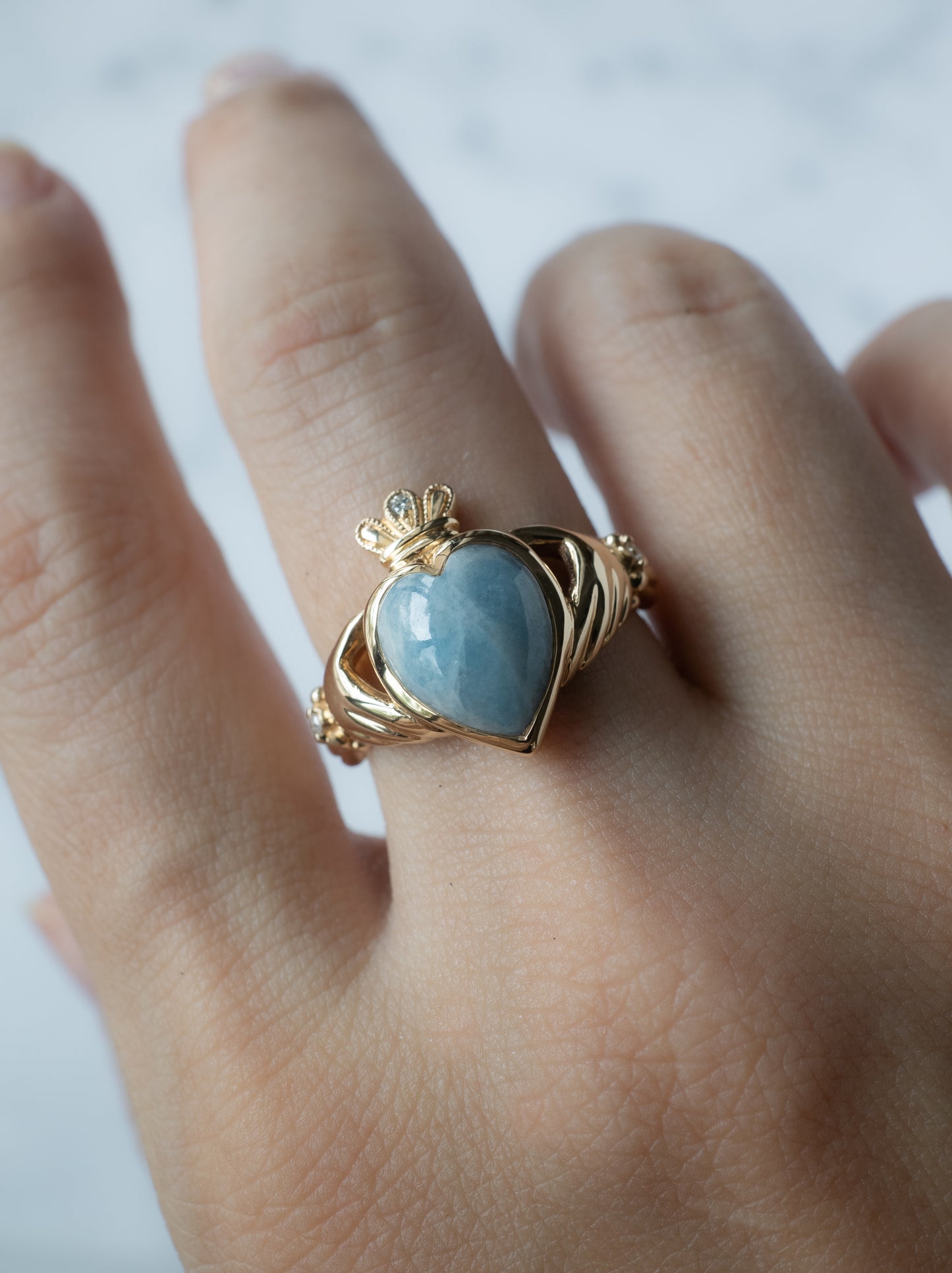 ITOIGAWA Blue Jadeite Claddagh Ring