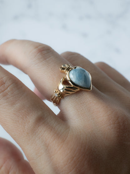 ITOIGAWA Blue Jadeite Claddagh Ring