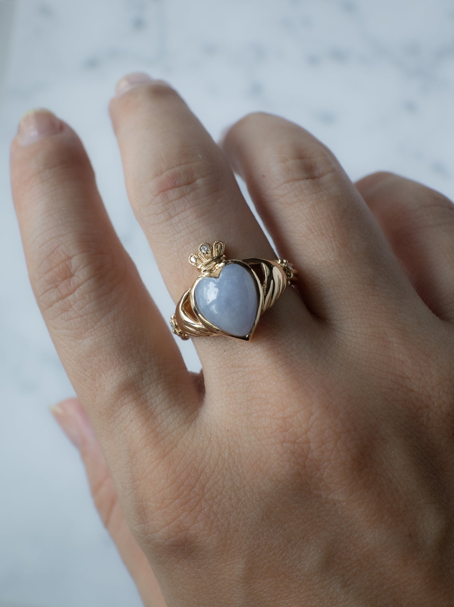 Lavender Jadeite Claddagh Ring