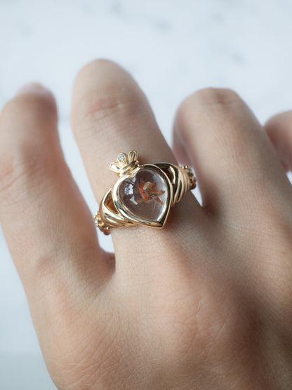 Anatase in Rutilated Quartz Claddagh Ring