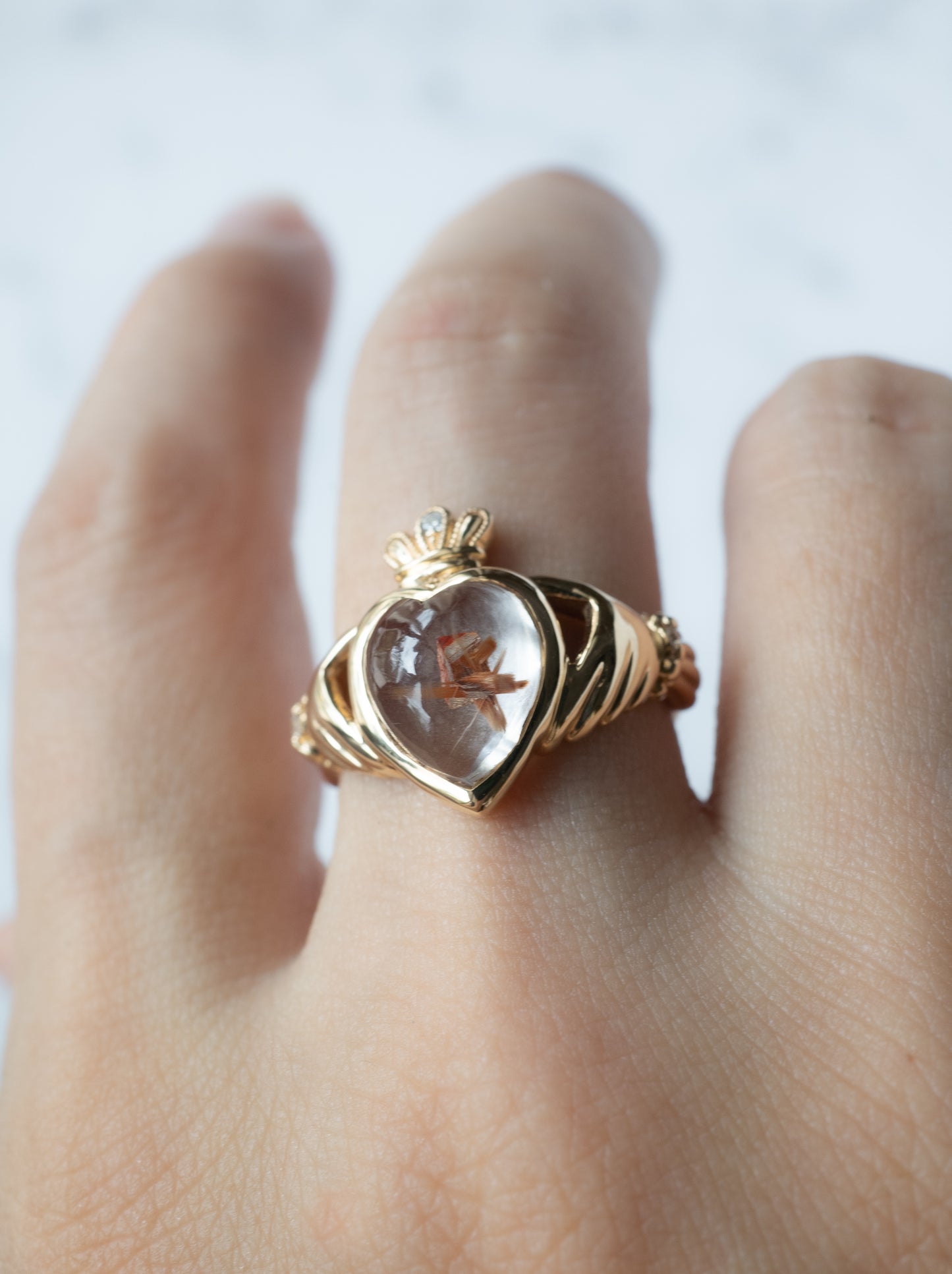 Anatase in Rutilated Quartz Claddagh Ring