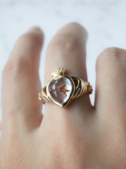 Anatase in Rutilated Quartz Claddagh Ring
