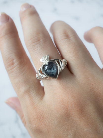 Hematite in Quartz Claddagh Ring