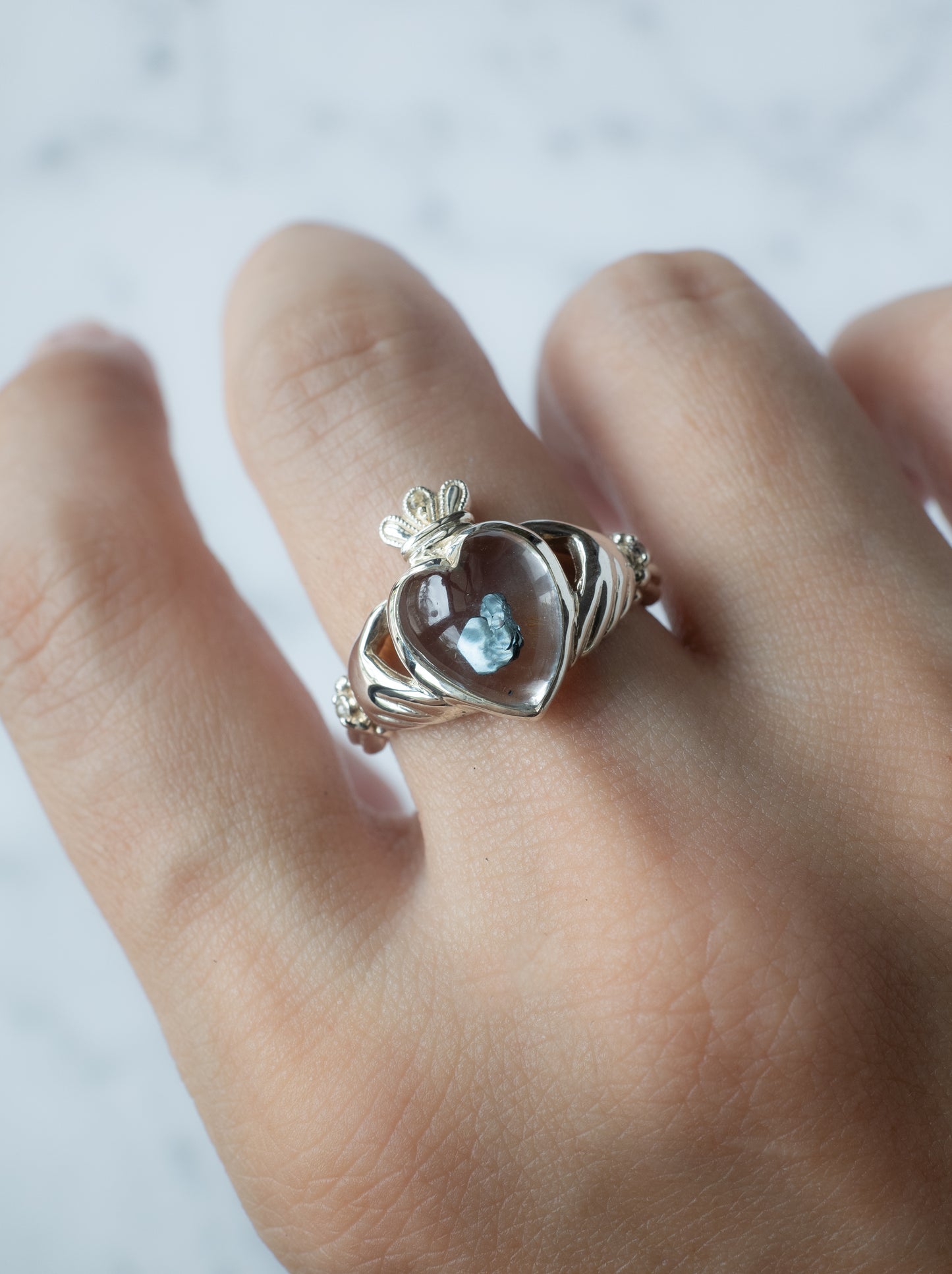 Hematite in Quartz Claddagh Ring