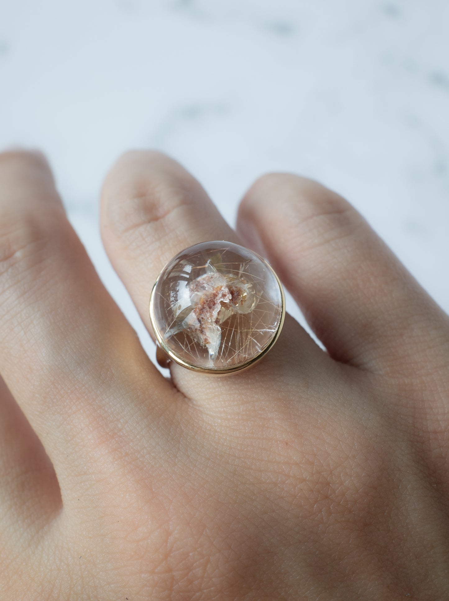 Flower Inclusion Quartz Ring