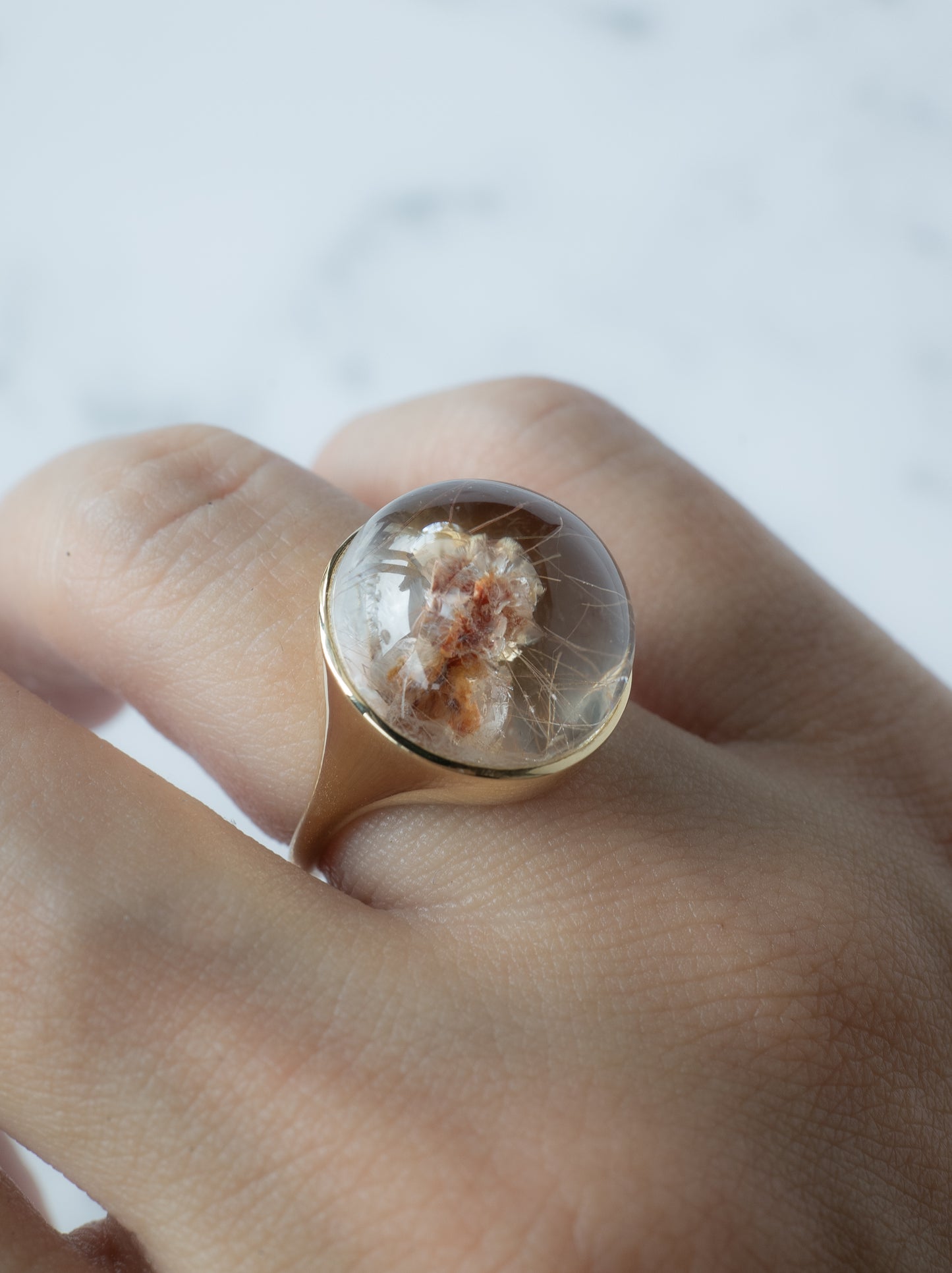 Flower Inclusion Quartz Ring