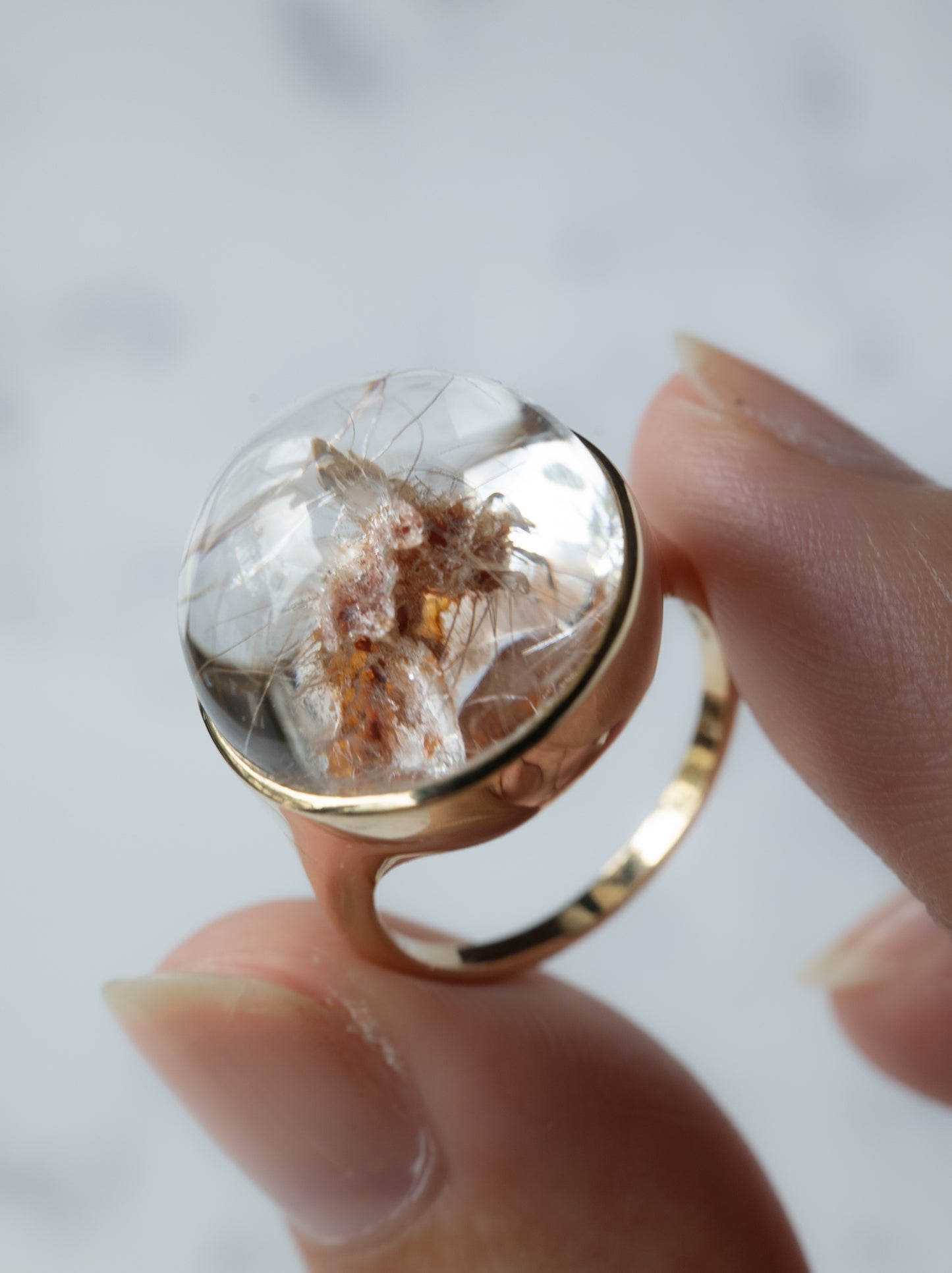 Flower Inclusion Quartz Ring