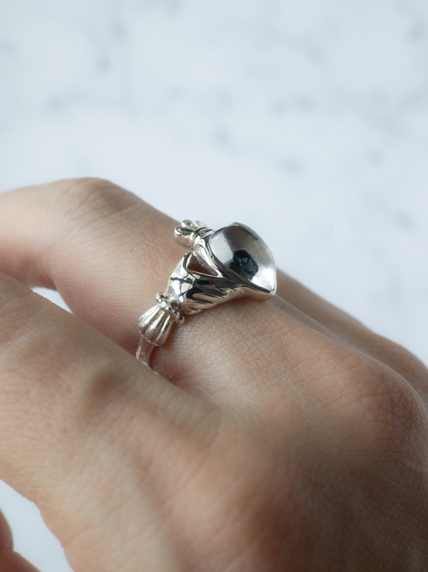 Hematite in Quartz Claddagh Ring