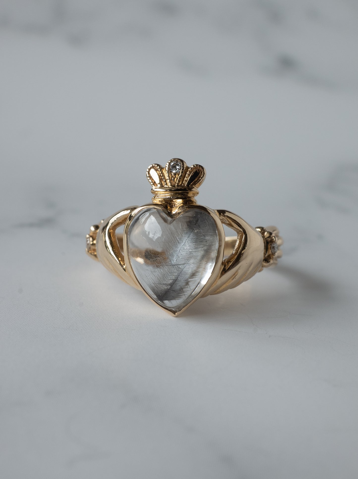 Brookite in Quartz Claddagh Ring
