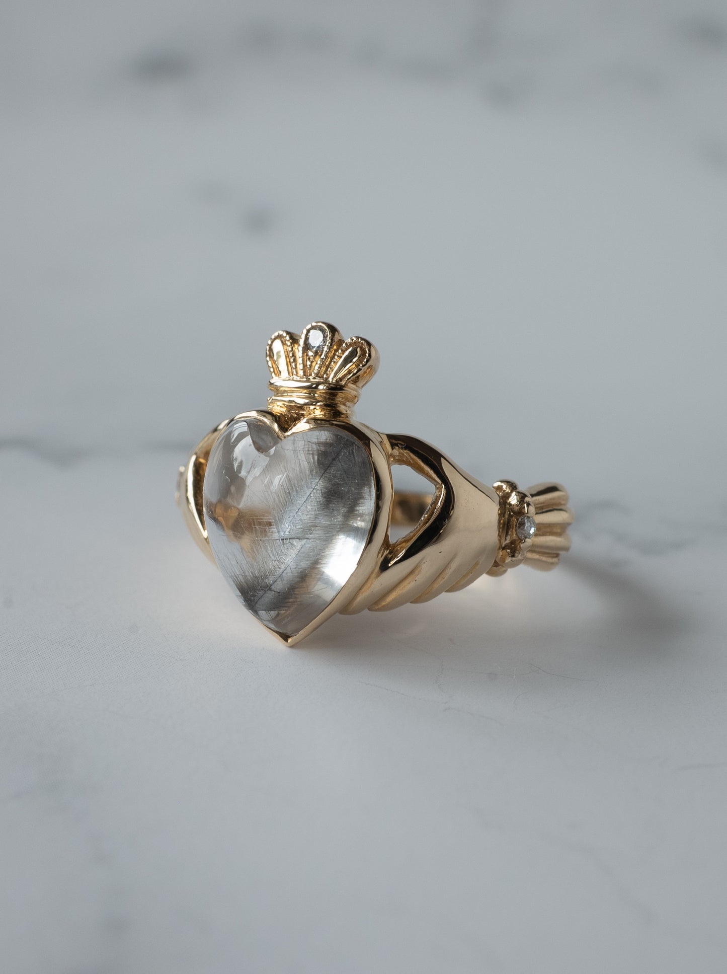 Brookite in Quartz Claddagh Ring