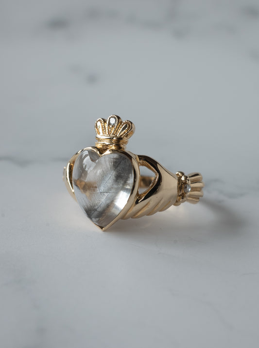 Brookite in Quartz Claddagh Ring