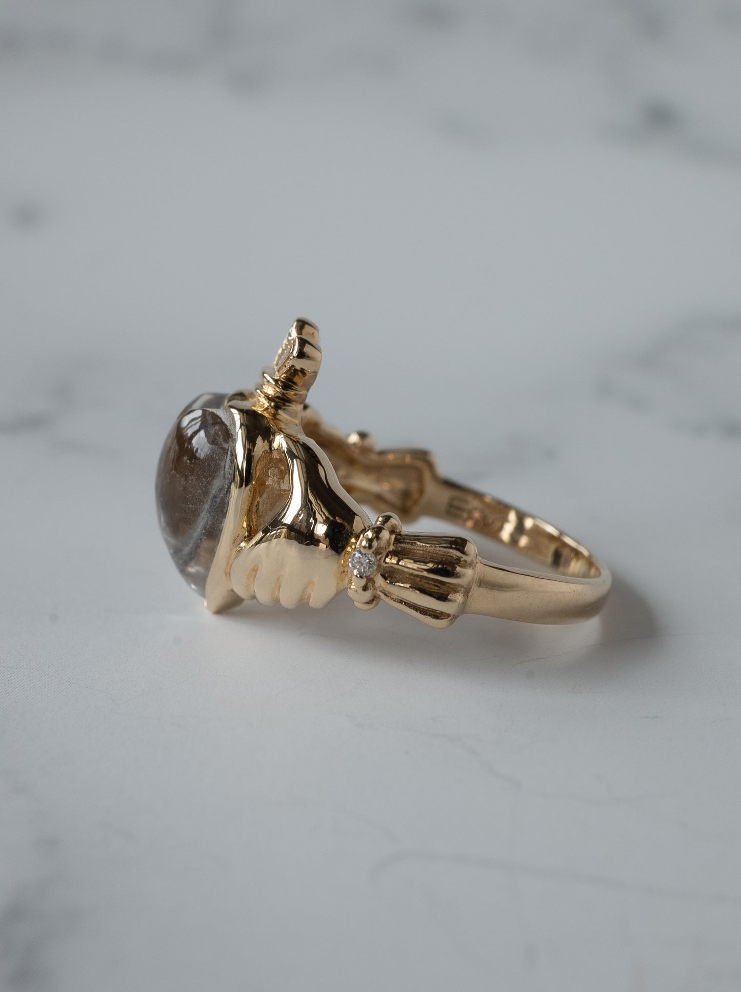 Brookite in Quartz Claddagh Ring