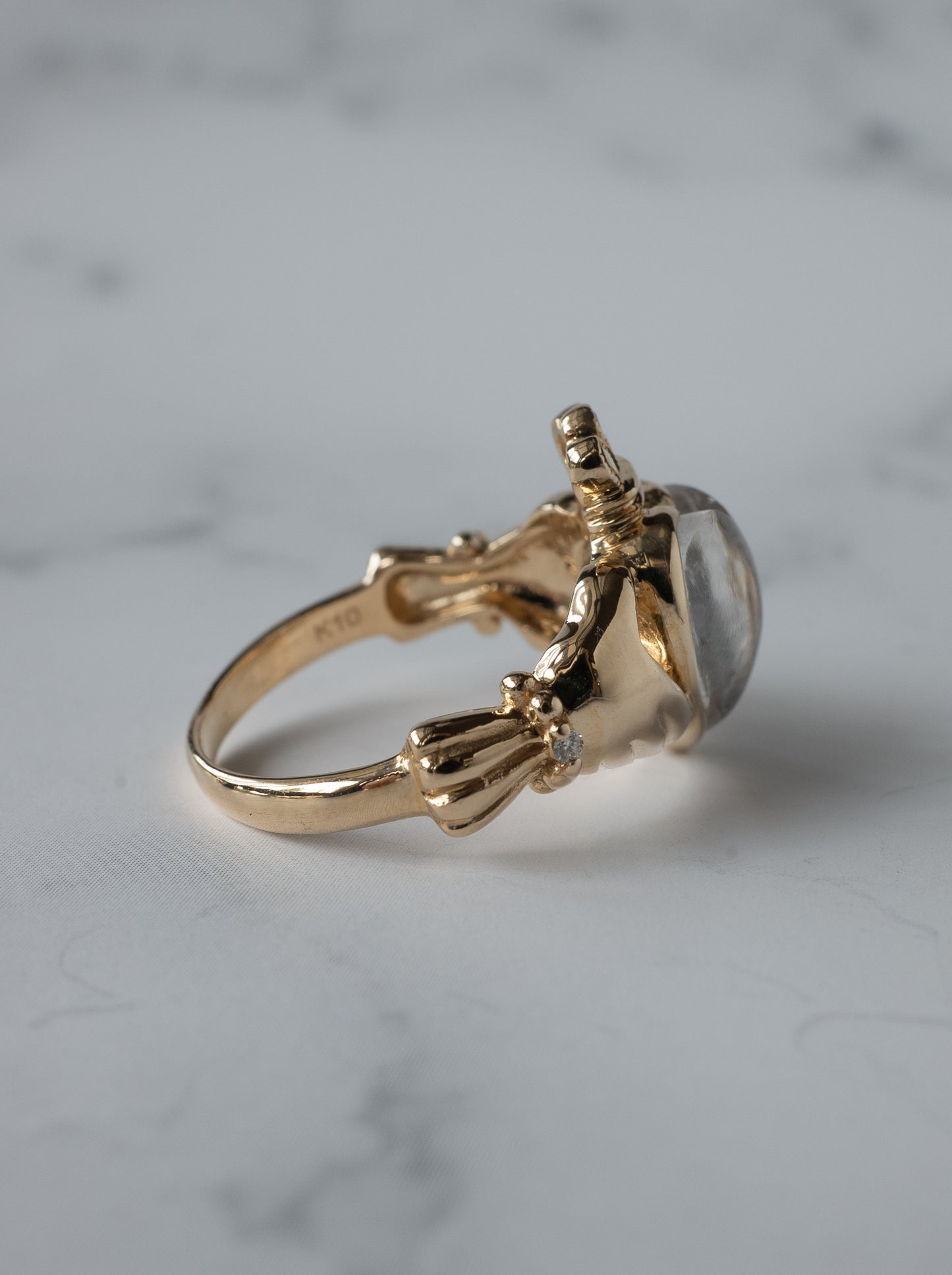 Brookite in Quartz Claddagh Ring