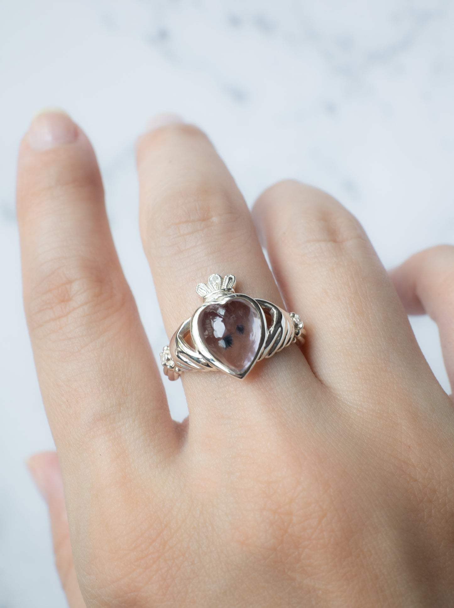 Hollandite in Quartz Claddagh Ring