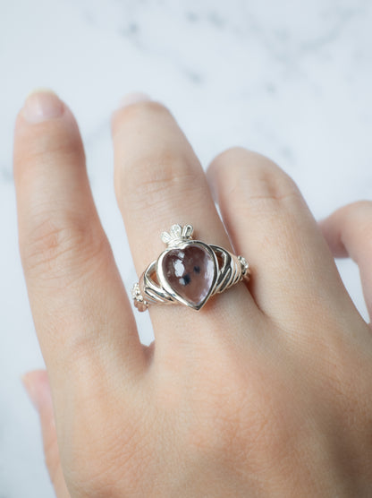 Hollandite in Quartz Claddagh Ring